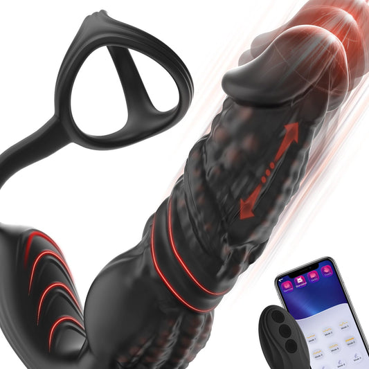 Fast Thrusting Prostate Massager Anal Vibrator for Men, 6-in-1 Vibrating Male Anal Toys with Silicone Cock Ring, Thrusting Anal Dildo Adult Sex Toy with Remote Control and APP