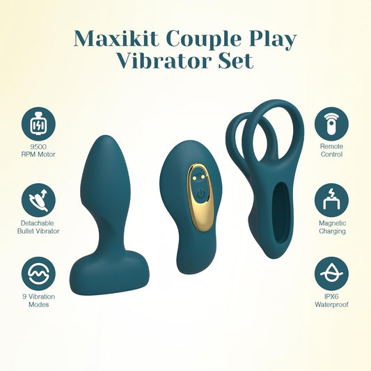 Tracy's Dog Vibrator Kit for Couples, Removable Vibrating Bullet with 3 Silicone Attachments (Cock Ring, Wearable Panty, Butt Plug Sleeve) — Remote Control Adult Sex Toys for Women & Partner Play