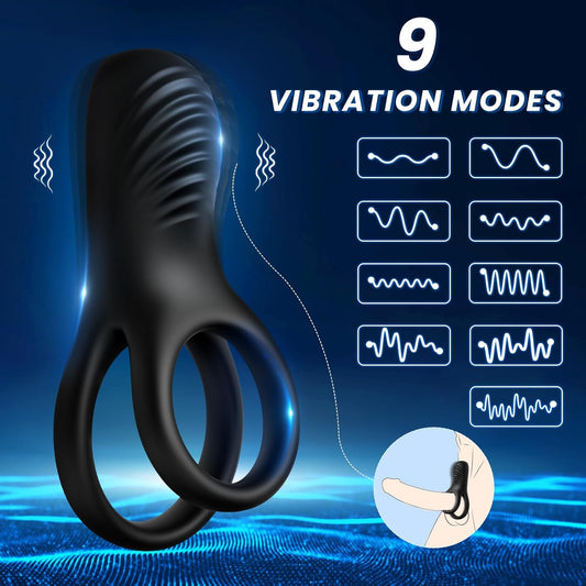 Vibrating Cock Ring with Clitoral Stimulator, Silicone Penis Ring Vibrator with 9 Vibration Modes, Rechargeable Adult Sex Toys & Games, Clit Vibrators for Men, Women, Couples, Black