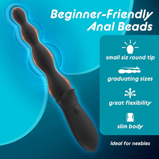 Vibrating Anal Beads Beginner-Friendly Butt Plug, Adult Sex Toy for Men Women Couples, Flexible Silicone Prostate Massger Anal Vibrator with 2 Motors 10 Vibrations, Anal Plug Anal Toy Anal Sex Toys