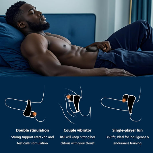 Vibrating Cock Ring with Flexible Bulb Clitoral Stimulator, Penis Ring Vibrator with 10 Vibration Modes Male Adult Sex Toys for Men Women Couples, Couple Sex Toy for Clitoris & Testicles Stimulation