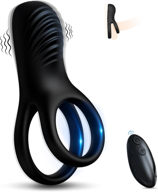 Vibrating Cock Ring with Clitoral Stimulator, Silicone Penis Ring Vibrator with 9 Vibration Modes, Rechargeable Adult Sex Toys & Games, Clit Vibrators for Men, Women, Couples, Black