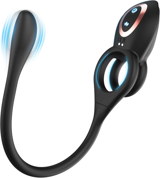 Penis Ring with Prostate Massager for Men - Buttplug with Female Clitoral Vibrator, Vibrating Cock Ring with Anal Butt Plug, Prostate Vibrator Prolong Pleasure with Remote, Sex Toys for Couple