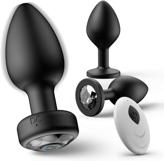 Anal Plug Sex Toys Vibrator – Silicone Butt Plugs Training Kit with Remote Control, 10 Vibration Modes, Prostate Massager for Adults – Black