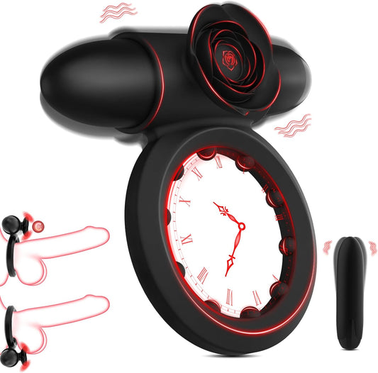 Vibrating Cock Ring with Bullet Vibrator for Men, Mikilnqilo Adult Sex Toys Penis Ring Vibrator for Penis Testicles Clitoris Stimulation, Rose Clitoral Stimulator for Couples Sex Toy, Black