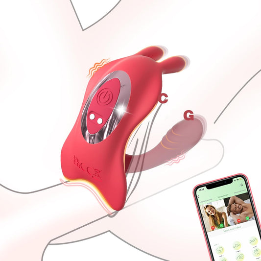 Couples App Remote Control Wearable Vibrator, Couple Women Adult Sex Toys, Long Distance Panty Vibrator with Rabbit Stimulator for G Spot Clitoral Penis Pleasure, Healexcer Female Kinky Sex Toy Game