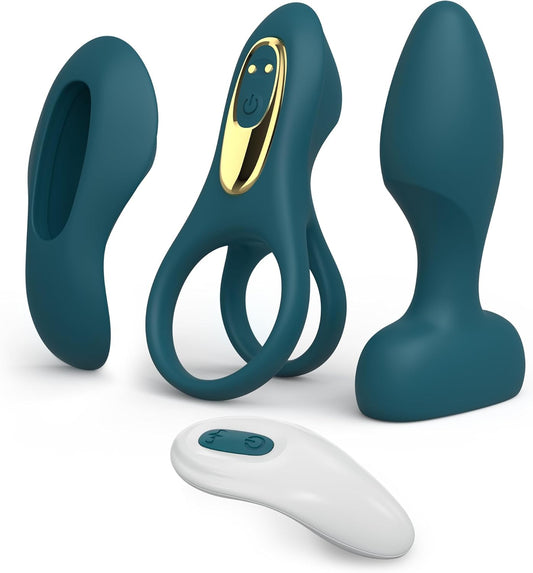 Tracy's Dog Vibrator Kit for Couples, Removable Vibrating Bullet with 3 Silicone Attachments (Cock Ring, Wearable Panty, Butt Plug Sleeve) — Remote Control Adult Sex Toys for Women & Partner Play