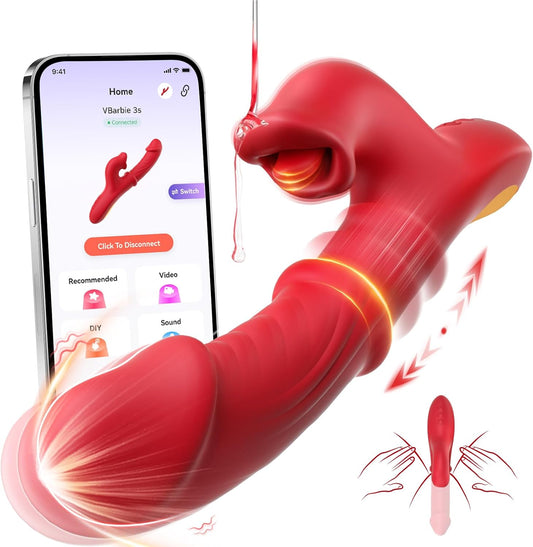 Thrusting Vibrator Sex Toys, Dildos Adult Sex Toy for Women G Spot with Sliding Ring 7 Thrusting Realistic Dildo & 10 Tongue Licking 10 Vibrating Modes, Rabbit Vibrators for Female Couple Games